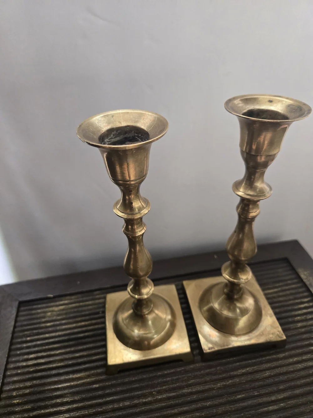 Vintage Brass Candlestick Holders - Pair Square Base